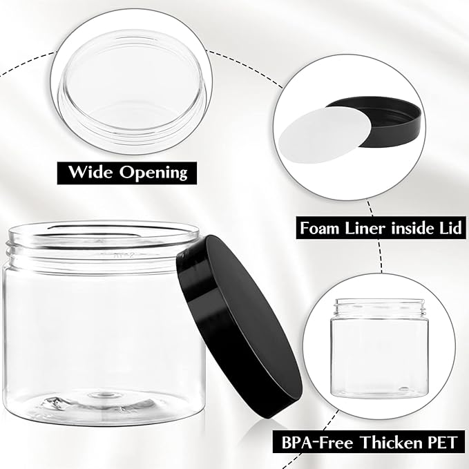 TUZAZO 48 Pack 6 Oz Plastic Container Jars with Lids and Labels BPA Free, Empty Round Clear Cosmetic Containers Plastic Slime Jars for Lotion, Cream, Ointments, Body Butter, Travel Storage (48)