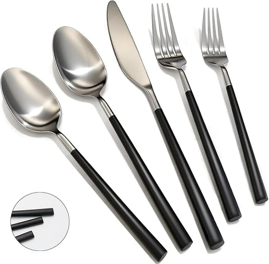 Black 20-Piece Silverware Set with Resin Handle,Stainless Steel Flatware Set, Modern Cutlery Set, Service for 4, Dishwasher Safe