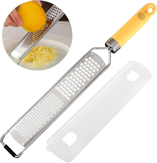 Lemon Zester Tool, Citrus Zester Grater with Handle, Heavy Duty Stainless Steel Fine & Coarse Cheese Grater for Ginger Garlic Chocolate Fruits Vegetables, with Protective Cover