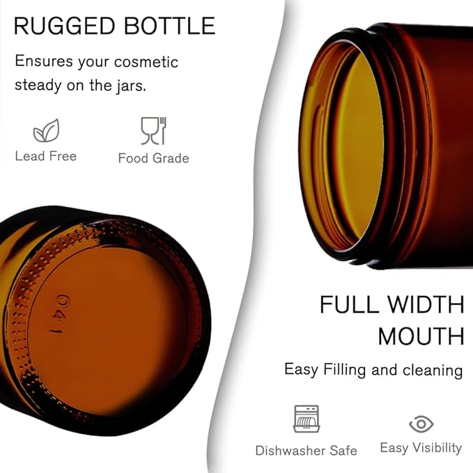Tecohouse 4 oz Amber Glass Jar with Lids, 48 Pack Small Candle Jars with Lids & Sticker, Empty Cosmetic Containers for Sample, Cream, Spice, Lotion, Ointments Drying jar