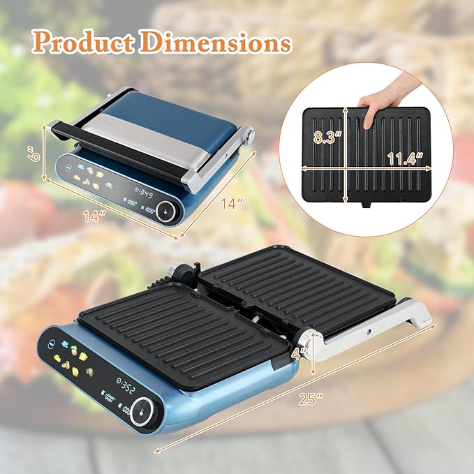 ARLIME Panini Grill Press Sandwich Maker, 1200W Electric Griddle with LED Touch Panel, 7 Grilling Modes, Dishwasher Safe Non-stick Plates, Removable Drip Tray, Indoor Grill for Burger, Cheese, Steaks