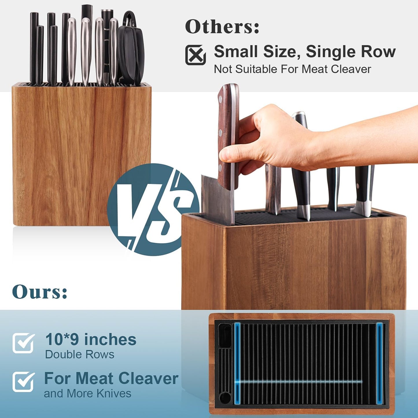 ENOKING XXL Acacia Wood Knife Holder – Large Universal Knife Block with Blade-Protecting Slots, Holds 26+ Knives, Scissors, and Sharpening Rods, Space-Saving Kitchen Storage Organizer