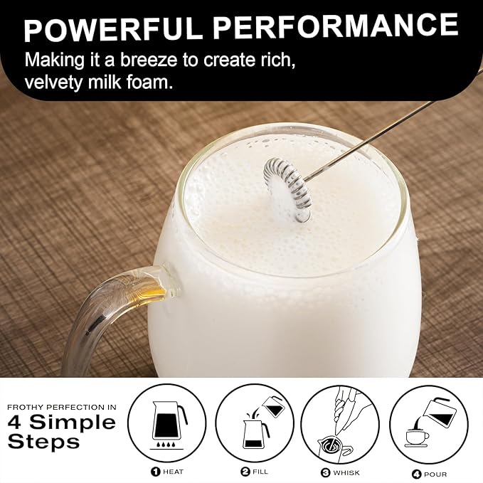 Mini Milk Frother Handheld, Coffee Mixer & Matcha Whisk | Compact, Easy to Clean & Multi-Use | for Lattes, Hot Chocolate, Eggs, Frappe | Kitchen Essentials Gift (Black)