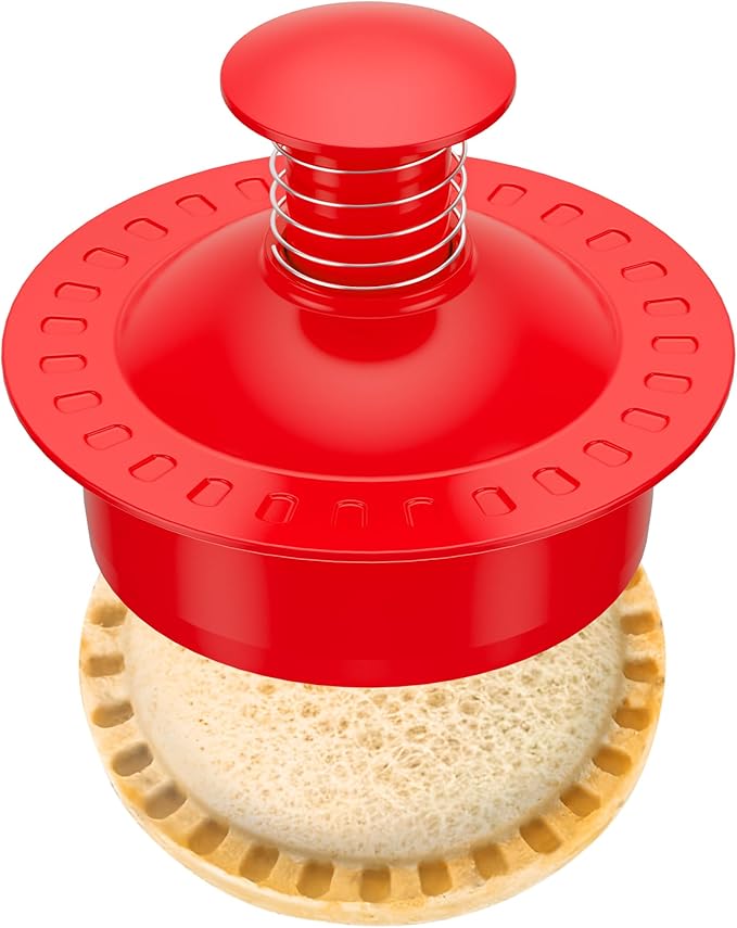 Sandwich Cutter and Sealer Round Cut and Seal Sandwich Maker, Crustless Peanut Butter & Jelly Sandwich Cookie Cutter-Red Round