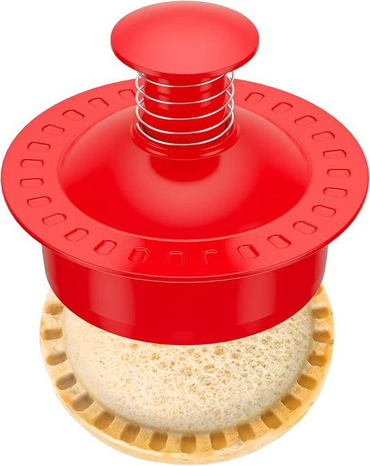 Sandwich Cutter and Sealer Round Cut and Seal Sandwich Maker, Crustless Peanut Butter & Jelly Sandwich Cookie Cutter-Red Round
