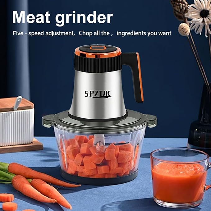 Food Processors, 5-Speed Electric Food Chopper with Vegetable Chopper & Meat Grinder - 2 Bowls (8 Cup Stainless Steel+8 Cup Glass), 300W, 2 Sets of 4 Bi-Level Blades for Vegetable/Fruits/Meat