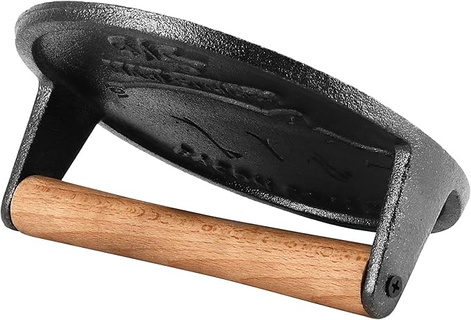 2 Pack 7 Inch Black Cast Iron Grill Press, Round Heavy Weight Bacon Press with Wooden Handle, Steak Weights for Grill Burgers Bacon Bread