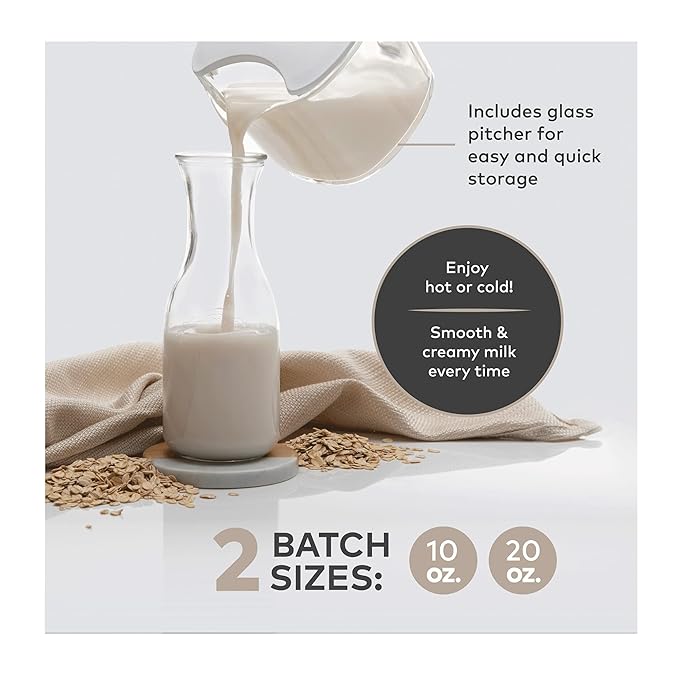 ChefWave Milkmade Non-Dairy Milk Maker – 6-in-1 Plant-Based Milk Machine for Almond, Oat, Soy, Cashew, Coconut & Macadamia – No Soaking, Auto-Clean, Delay Start, Glass Pitcher – White