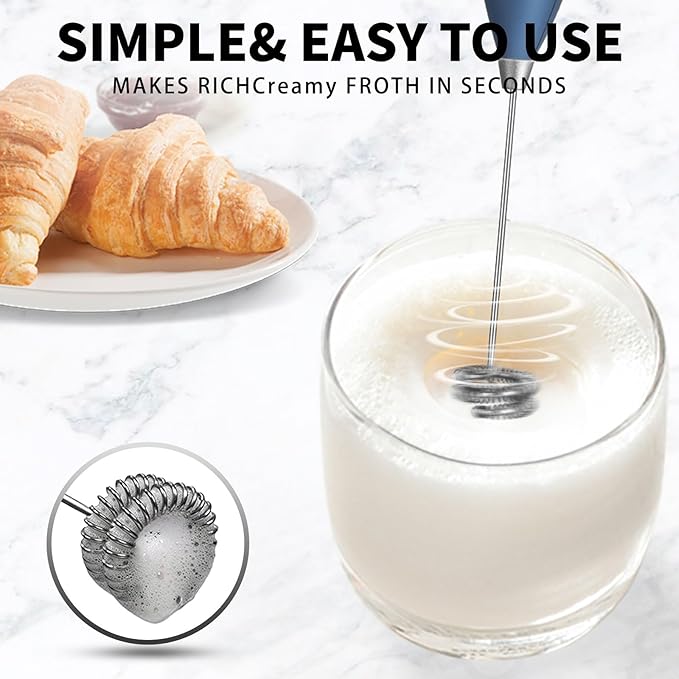Portable Milk Frother - 15s Creamy Froth, Multifunctional, Battery-Powered, Easy to Clean, Perfect for Travel, Coffee, Matcha, Blended Drinks ! (Blue, 1)