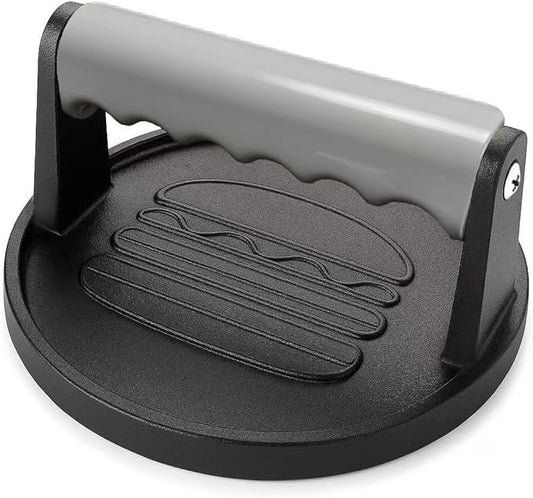 Smash Burger Press 6.7-Inch Round Cast Iron Grill Press with Ergonomic Silicone Handle – Heavy-Duty Bacon with Unique Burger Design for Even Grilling