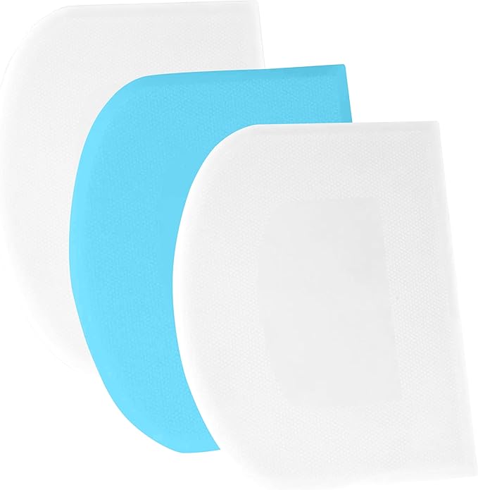 SURDOCA Dough Scraper Bench Scraper - 3P 4.7x3.7" Plastic Flexible Bowl Scraper, Sharp Edge & Angles Cake Scraper. Non-Slip Bakeware Decorating Tools Sculpting & Modeling Tools - White+Blue+White