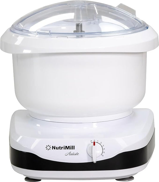 NutriMill Artiste Kitchen Electric Stand Mixer 500 Watt 6.5 Quart Bowl with Dough Hook & Wire Whips (Black Trim)