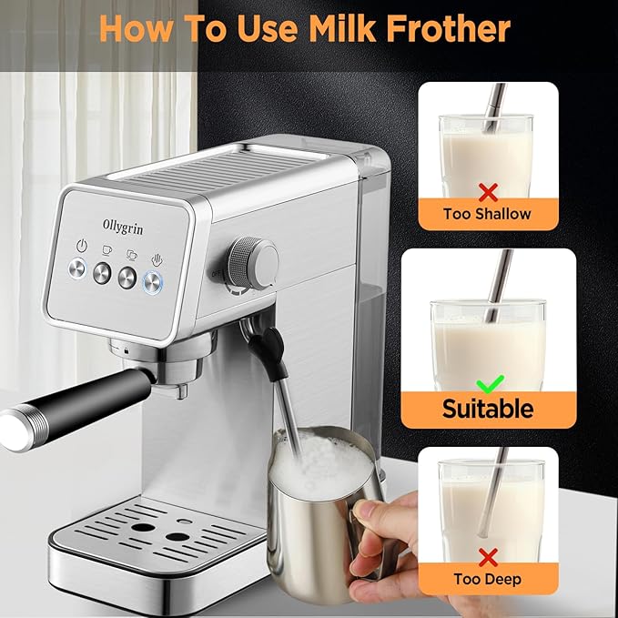 Espresso Machine,15 Bar Semi-Automatic Espresso Maker with Milk Frother,Compact Stainless Steel Coffee Machine with 40oz Removable Water Tank for Cappuccino,Latte, Americano,Sliver for Home