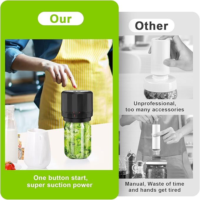 M11 Electric Mason Jar Vacuum Sealer Kit - with Wide and Regular Mouth Mason Lids, Jar Vacuum Sealer for Canning Jars, Vacuum Sealing Machine for Food Storage Black