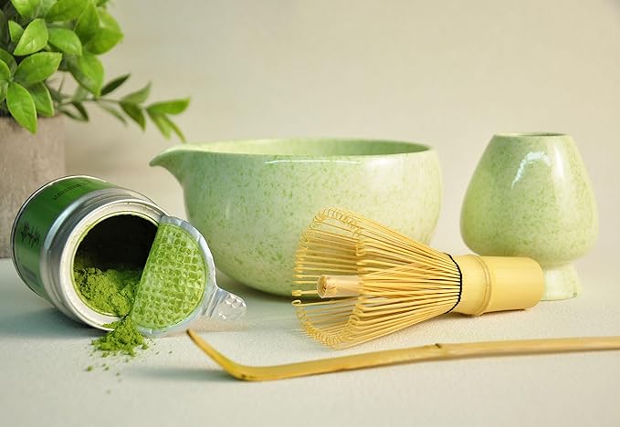 Matcha Whisk Set, Ceramic Matcha Set Includes Matcha Bowl, Matcha Whisk Chasen and Whisk Holder, Sifter, Bamboo Scoop, Scoop Rest and Tea Towel-7 Pcs Matcha Kit for Matcha Lovers (Sage Green)