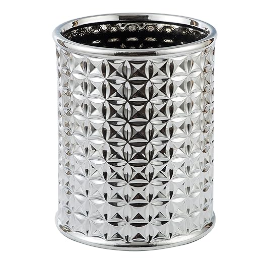 Silver Trash Can, Round Wastebasket, Garbage Receptacle Small Bin for Bathroom, Powder Rooms, Kitchens, Home Offices - Ceramics