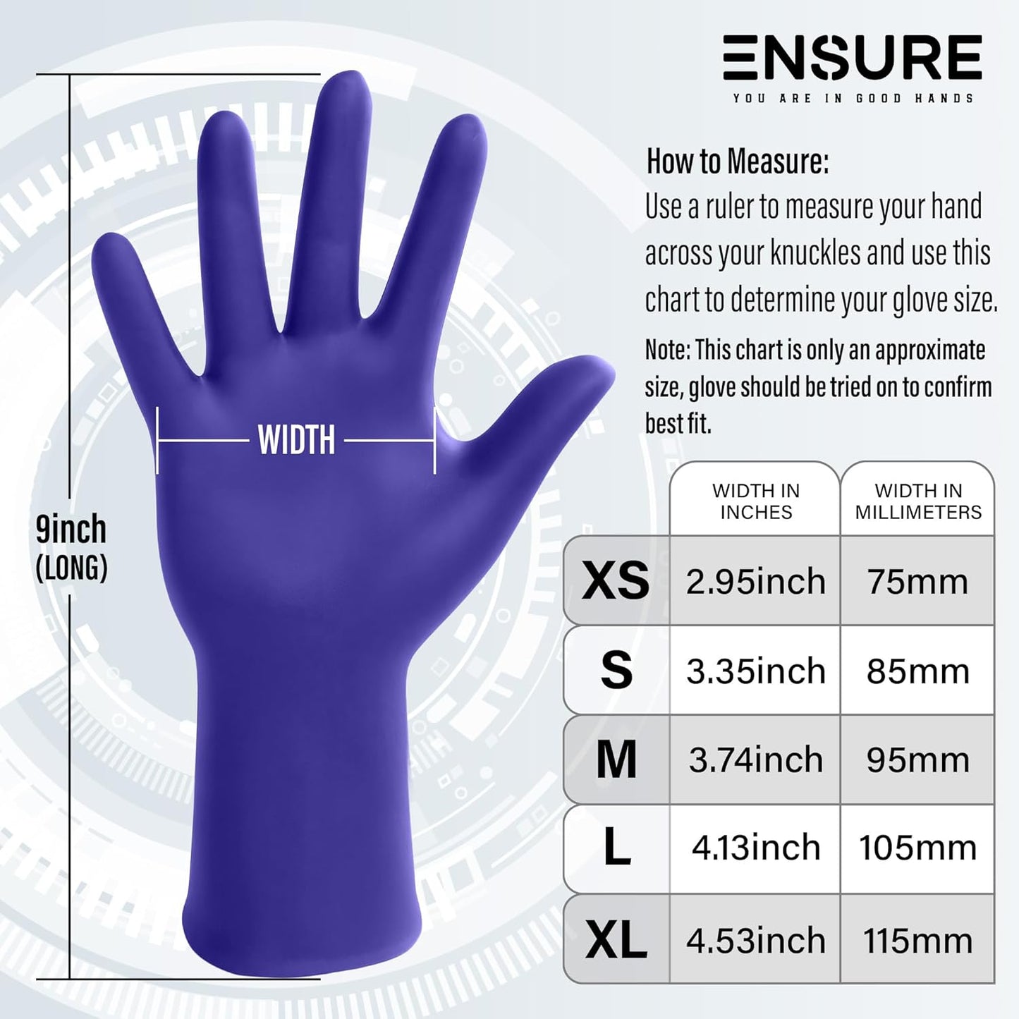 EnSure Nitrile Exam Gloves, Powder-Free, Latex-Free, Chemo Rated, Non-Sterile, Light Duty, Textured Tips, Medical, Surgical, Food Safe, Cleaning, Dental, Lab Use - 3 Mil (Large, 200 Count)