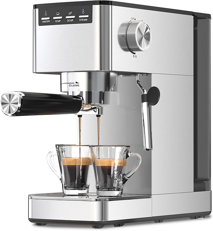 Kismile Espresso Machine 20 Bar, Espresso Maker with Milk Frother Steam Wand, Compact Cappuccino & Latte Machine with 40oz Removable Water Tank for Home, Stainless Steel
