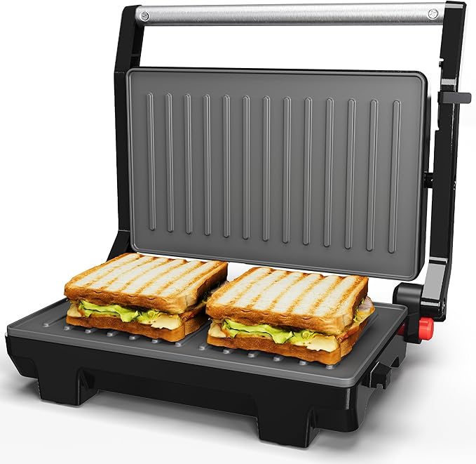 Panini Press Grill Indoor: Sandwich Maker with Nonstick Plates, Easy to Clean, 1000W Portable Panini Maker with Locking Lid, 3-in-1 Electric Grill Opens 180° for Cooking More