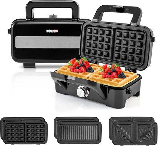 ARLIME Waffle Maker with Removable Plates, 1082W Electric Panini Press Grill w/Non-stick Plates, Indicator Lights, Sandwich Maker w/ 5-gear Temperature Control for Breakfast Grilled Cheese Steak