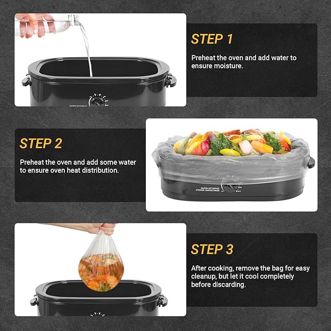 30 Count Electric Roaster Liners, Fits 16, 18, 22 Quart Roasters, Roaster Pan Oven Liners Plastic Cooking Bags for Instant Cleanup, 18 x 34 Inch