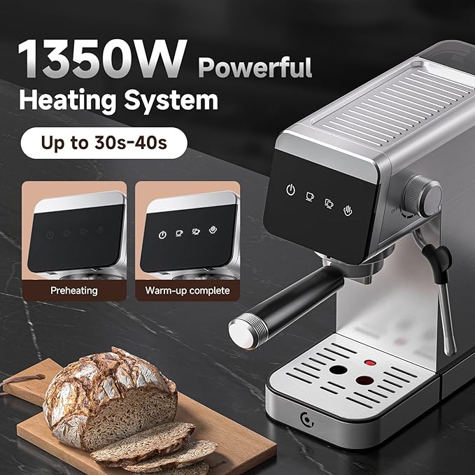 AMZCHEF Espresso Coffee Machine|20 Bar Pressure System|LED Touch Screen|Compact Design Perfect for Home & Office|41oz Water Tank