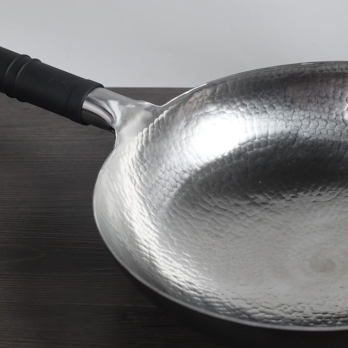 Wok Pan Nonstick Chinese Hand Hammered Woks and Stir Fry Pans Non-stick Carbon Steel Wok Utensils No Coating(13.3 Inch, Round Bottom) 1.8 mm thickness