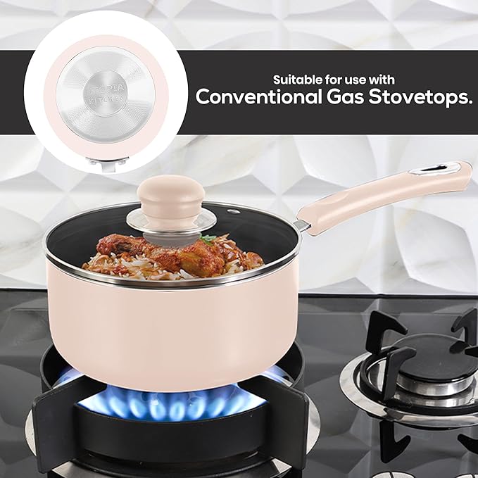 Utopia Kitchen Nonstick Stock Pot Saucepan Set with Lids, 1 Quart and 2 Quarts Multipurpose Stock Pots Set for Home, Kitchen or Restaurant, Pink & Black