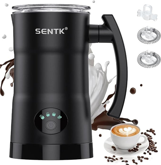 Sentk Milk Frother - 4-in-1 Electric Milk Steamer, 12.3oz/350ml Automatic Hot and Cold Foam Maker and Milk Warmer with Auto Shut-Off, Milk Frother and Steamer for Coffee, Latte, Cappuccino, Matcha