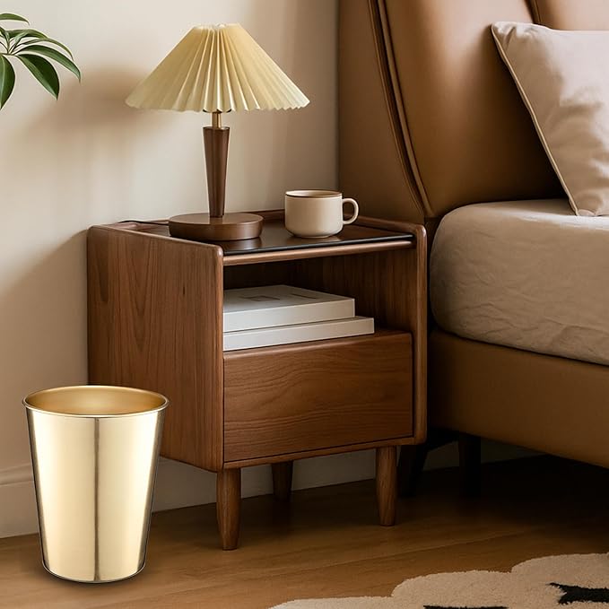 Monarch Abode Brushed Gold Handcrafted Metal Wastebasket for Home Office Bedroom, Decorative Waste Basket, Modern Bathroom Garbage Can, Durable & Decorative Trash Bin, Brushed Gold Bathroom Trash Can