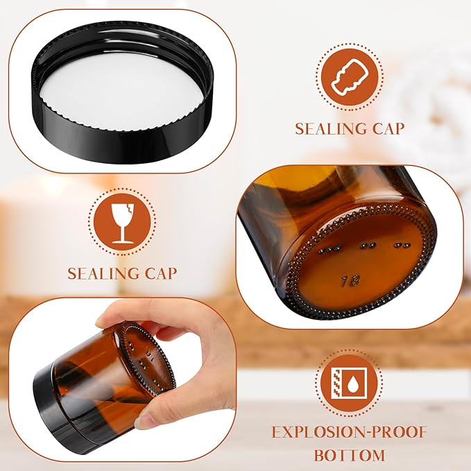 Norme 24 Pcs 4 oz Glass Jars with Lids Leakproof Round Airtight Empty Cosmetic Jars with Inner Liners Lid for Storing Lotions Powder Ointments Candle Making Tins (Black,Amber)