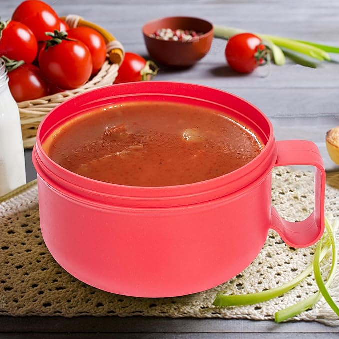 Microwave Ramen Bowl with Lid and Handle for Dorm Essentials,Microwave Soup Mugs Set of 2 for Soup and Instant Noodles,Oatmeal, Gumbo, Salad, BPA Free(Red Red)