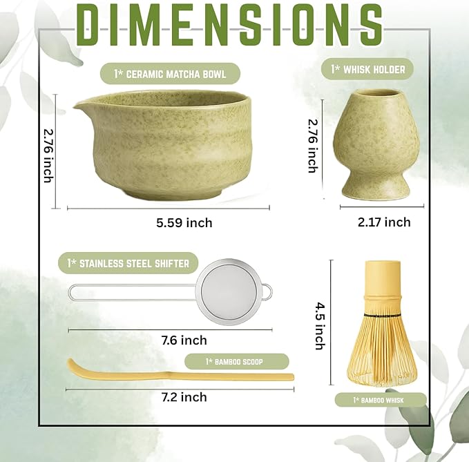 Matcha Whisk Set, Ceramic Matcha Set Includes Matcha Bowl, Matcha Whisk and Holder, Bamboo Scoop, Sifter and Tea Towel - 7 Pcs Matcha Kit for Matcha Lovers