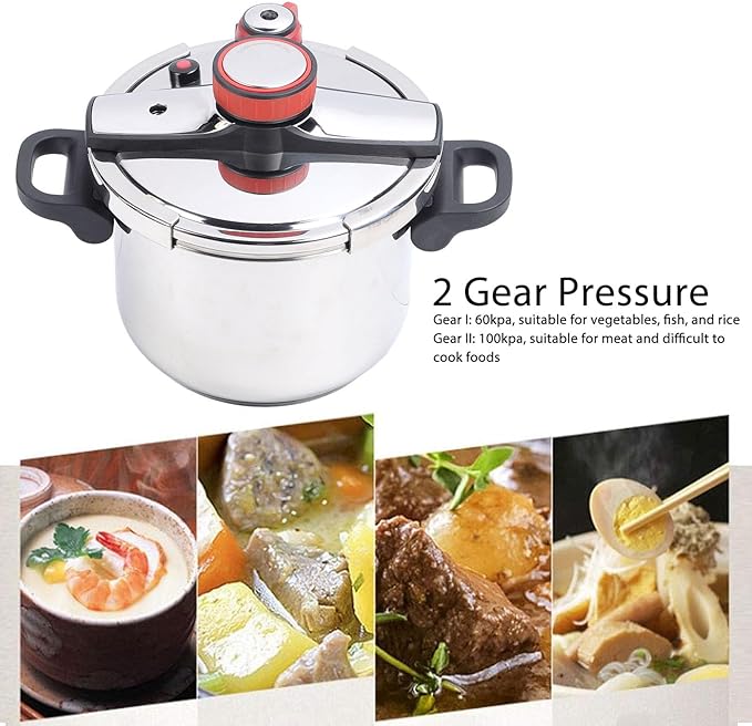 Stainless Steel Pressure Cooker, Large Capacity Explosion Proof Pressure Canner with Easy Lock Lid, 2 Gear Pressure Cooker for Vegetables, Fish, Rice and Meat, Fast Cooking