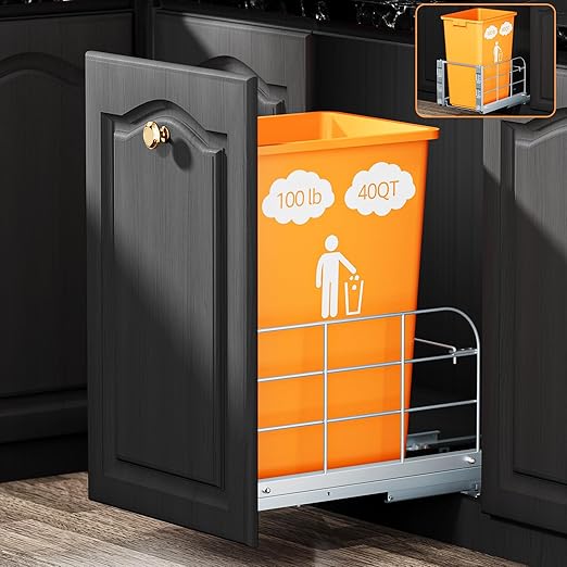 Pull Out Trash Can Under Cabinet with Soft-Close Slides,Heavy Duty 40 Qt Under Sink Trash Can Pull Out for Kitchen,Garbage Can Not Included, Requires Minimum Cabinets Opening 12" W X 17" D
