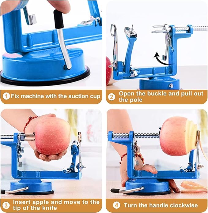 Apple Peeler Slicer Corer with Stainless Steel Blades and Powerful Suction Base for Apples Pears Potatoes(Blue)