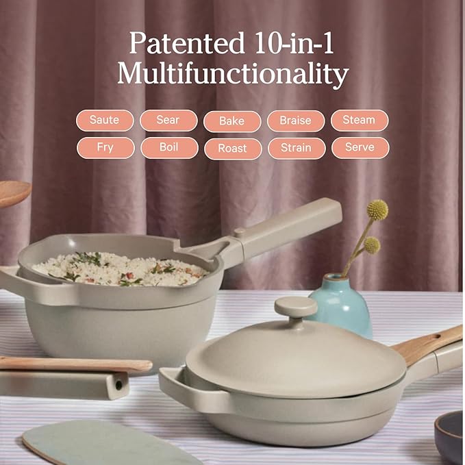 Our Place Mini Always Pan 2.0-8.5” (1.2 Qt) Nonstick, Toxin-Free Ceramic Cookware | Patented 10-in-1 Aluminum Frying & Sauté Pan | Safe for Oven, Induction & All Cooktops up to 450°F | Blue Salt