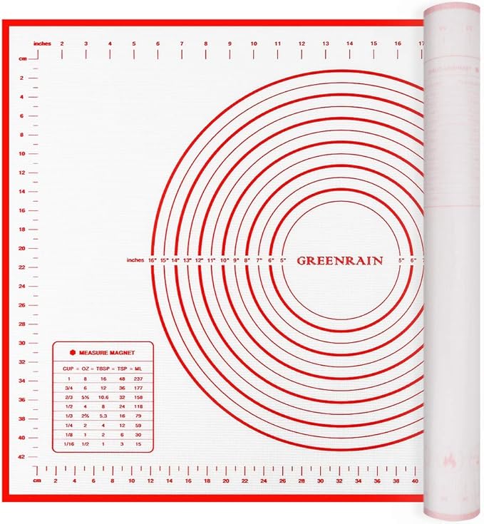 Extra Large Silicone Pastry Mat Extra Thick Non Stick Baking Mat with Measurement Fondant Mat, Counter Mat, Dough Rolling Mat, Oven Liner, Pie Crust Mat (20''(W) * 28''(L), Red)