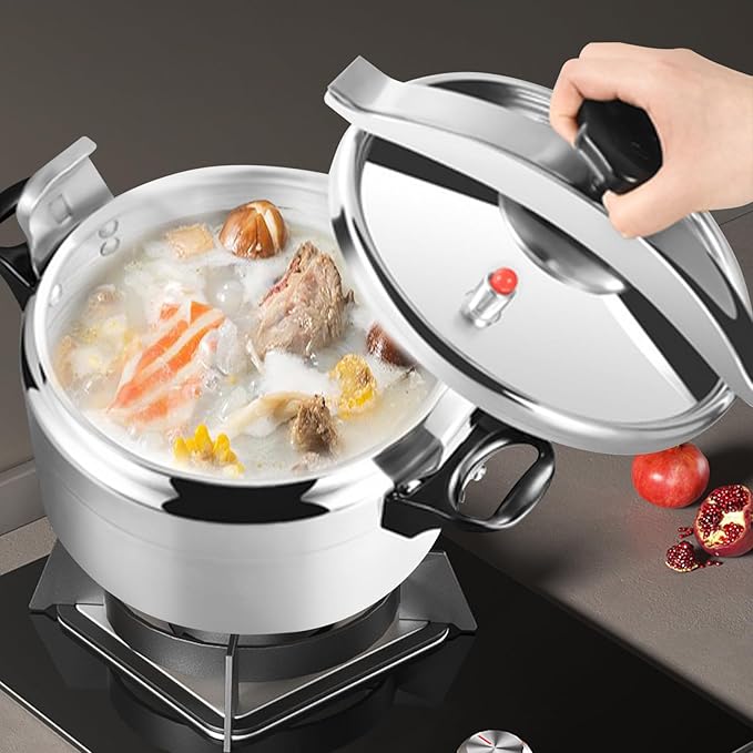 3Qt Small Pressure Cooker, Aluminum Alloy Stovetop Pressure Cooker Pot with Safety Lock Lid & Valve, 35KPA for Fast Cooking, Steaming, Boiling, Ideal for Family Kitchen, Camping, Silver