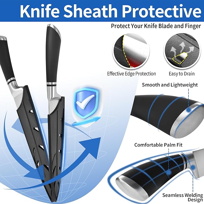 XYJ Knives,Professional Knife Sets for Master Chefs,13 Pcs Chef Knife Set with Magnetic Knife Block,Meat Cleaver Butcher for Camping