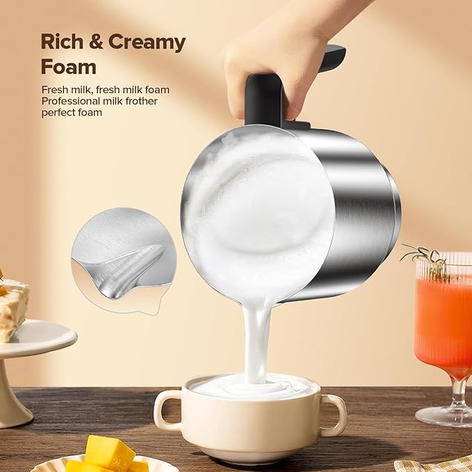 Milk Frother and Steamer, Large Capacity Detachable Electric Milk Frother, Automatic Warm and Cold Foam Maker, Stainless Steel Jug, BPA Free