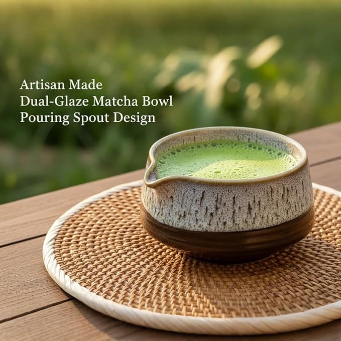 4 Pcs Matcha Whisk Set, Matcha Kit with Bamboo Whisk, Ceramic Spouted Matcha Bowl - Traditional Japanese Tea Set