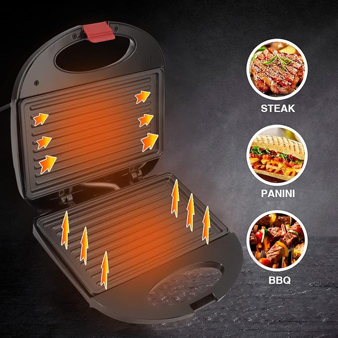 750W Panini Press, Sandwich Maker Nonstick Panini Sandwich Maker Double Sided Indoor Grill Sandwich Toaster for Cooking Baking(110V)