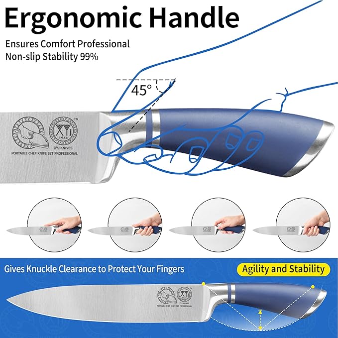 XYJ Knives,Professional Knife Sets for Master Chefs,13pcs Stainless Steel Chef Knife Set with Magnetic Knife Block,Kitchen Tools,Meat Cleaver Butcher for Camping,Kitchen Knife Set