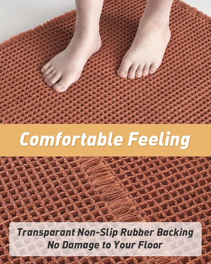 AMOAMI Upgraded Waffle Runner Rug Super Absorbent Non Slip Bath Mats for Bathroom Machine Washable Bathroom Runner Rug with Tassels, Ideal for Hallway Bedroom Laundry Room, Dirty Orange, 17" x 48"