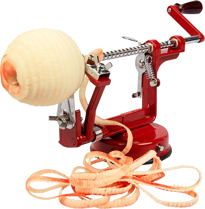 Apple Peeler and Corer - Durable Heavy Duty Chrome Cast Iron w Powerful Countertop Suction, Hand Crank for Fruits, Potatoes or Veggies, Picking Season- Pie Dessert Baking, Must Have Kitchen Essential