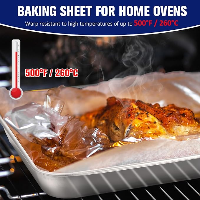 3 Pcs Baking Sheet Pan Set 13.8 × 9.8 × 0.6 Inches Cookie Sheet Large Toaster Oven Pans Stainless Steel Tray Barbecue Grill Pan Rectangle Trays Oven, Non-Stick, Easy Clean