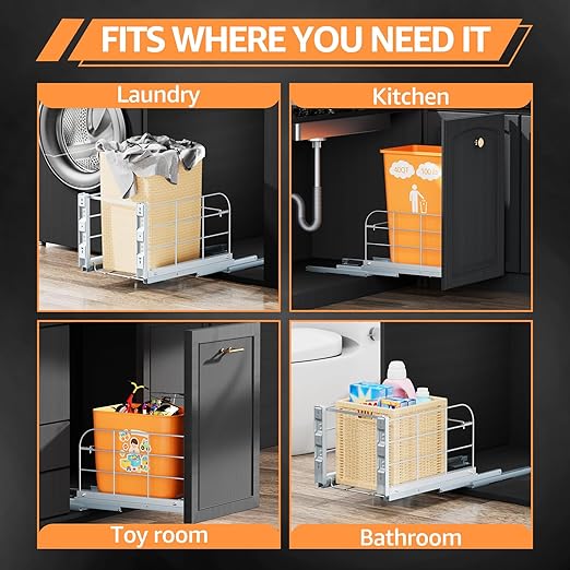 Pull Out Trash Can Under Cabinet with Soft-Close Slides,Heavy Duty 40 Qt Under Sink Trash Can Pull Out for Kitchen,Garbage Can Not Included, Requires Minimum Cabinets Opening 12" W X 17" D