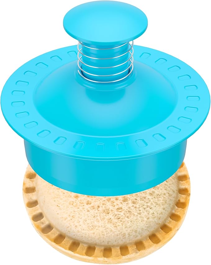 Sandwich Cutter and Sealer Round Cut and Seal Sandwich Maker, Crustless Peanut Butter & Jelly Sandwich Cookie Cutter-Baby Blue Round