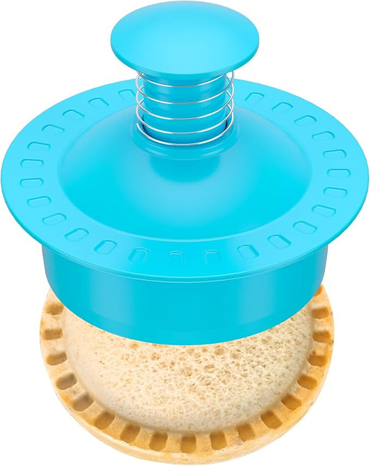 Sandwich Cutter and Sealer Round Cut and Seal Sandwich Maker, Crustless Peanut Butter & Jelly Sandwich Cookie Cutter-Baby Blue Round